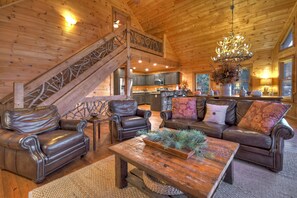 TV, fireplace - View-Topia - Stunning Views, Hot tub, Air Hockey & Firepit! (Blue Ridge)