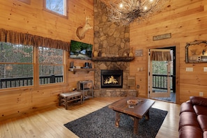 TV, fireplace, DVD player - Mountain Therapy - Hot tub, gas fireplace, outdoor firepit, and comfy beds! (Mineral Bluff)