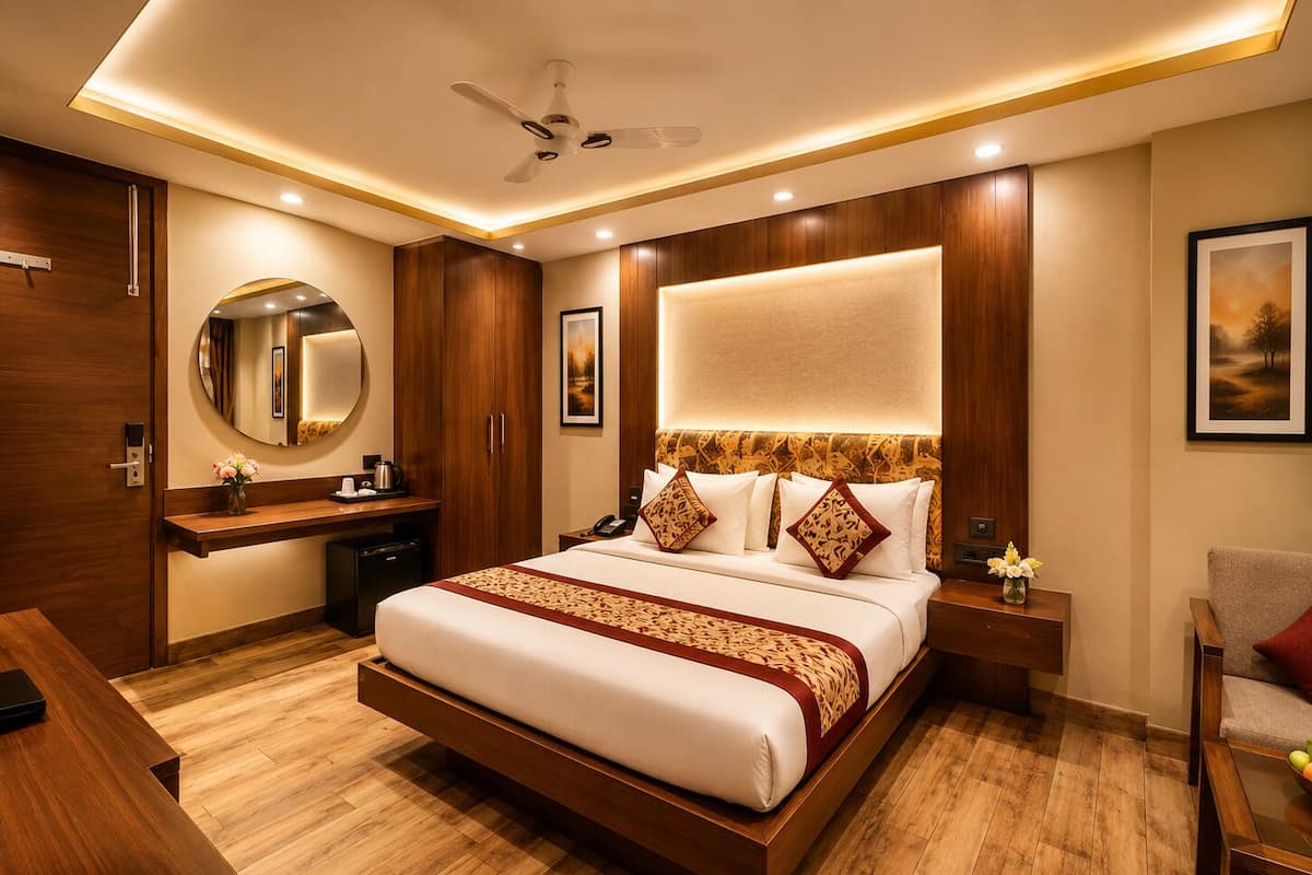 Deluxe Double Room | Premium bedding, desk, laptop workspace, soundproofing