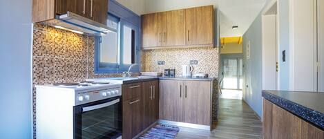 Fridge, oven, stovetop, coffee/tea maker