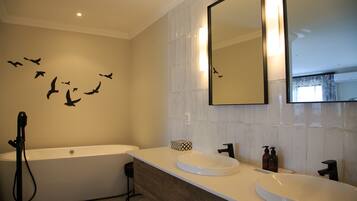 Hair dryer, bathrobes, slippers, towels