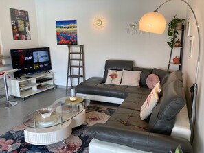 Télévision, lecteur de DVD, livres, chaîne hi-fi