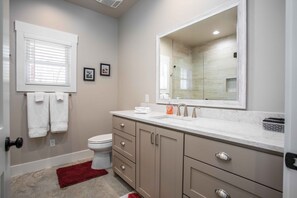 Shower, hair dryer, towels, soap - Wine Not? - 1 BR | Hot Tub | Brand New (Fredericksburg)