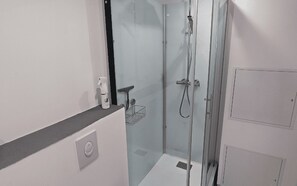 Regadera, secadora de cabello, toallas, jabón