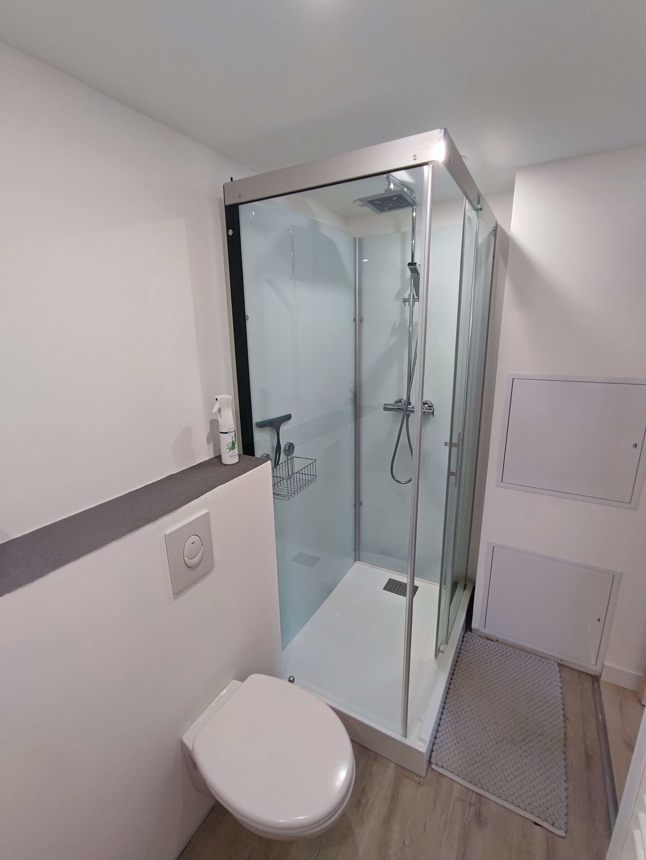 Ducha, secador de pelo, toallas y jabón