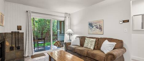 Télévision, cheminée, lecteur de DVD