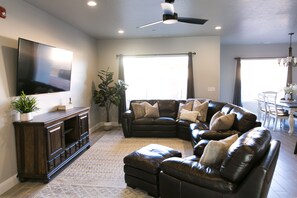 Smart TV, fireplace, video games, table football