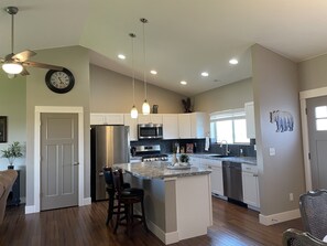 Fridge, microwave, oven, stovetop - Canyon Ferry Lake Home with Mountain Views (Townsend)