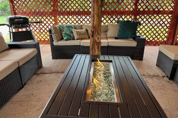Hospitality pavilion is available to all guests. Equipped with gas BBQ grills with grilling utensils, fire pit tables, and sectional outdoor seating. Great place to hang out with friends and family!