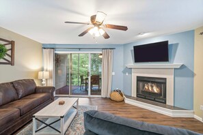 Condo, Multiple Beds, Balcony, Garden View (Bungalow on the Bluffs) | Living area | 42-inch flat-screen TV with digital channels, fireplace