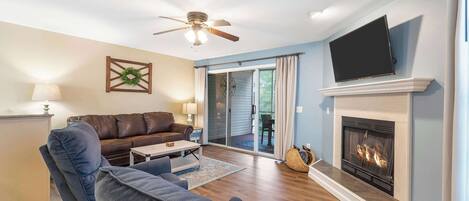 Condo, Multiple Beds, Balcony, Garden View (Bungalow on the Bluffs) | Living area | 42-inch flat-screen TV with digital channels, fireplace