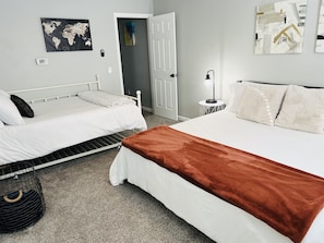 2 bedrooms, desk, iron/ironing board, travel crib