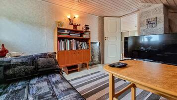Télévision, cheminée, lecteur de DVD