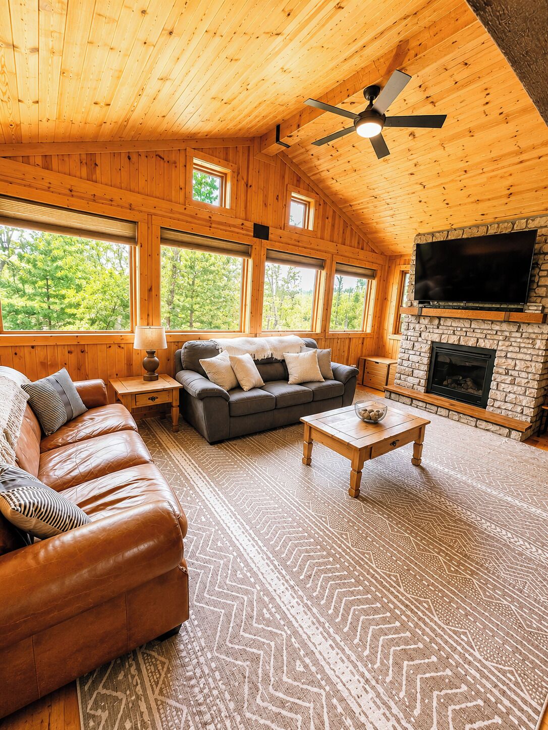 Smart TV, fireplace, DVD player