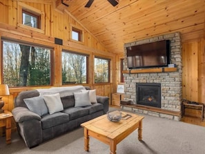 Smart TV, fireplace, DVD player