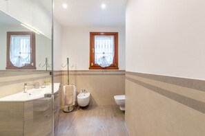 Regadera, secadora de cabello, bidet, toallas 