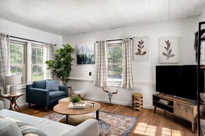 TV, fireplace, offices - Woodland cabin w/hot tub & fire pit (Mathias)