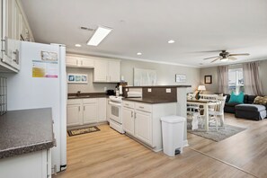 Fridge, microwave, oven, stovetop - Scout's Seascape: Oceanwalk Condo with Community Pool and Ocean Views! (Oak Island)