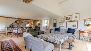 TV, fireplace, table football