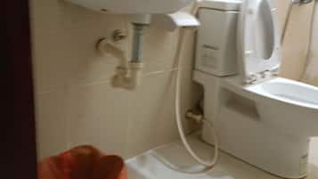 Shower, free toiletries, slippers, towels