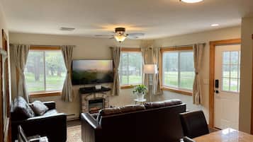 Smart TV, fireplace, video games, books
