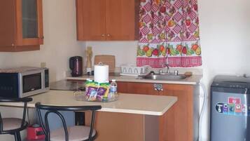 Fridge, microwave, stovetop