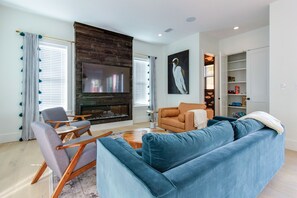 Smart TV, fireplace, video games, books