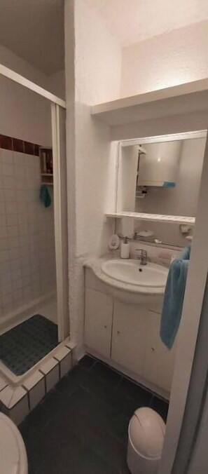 Dusche, Haartrockner, Seife, Toilettenpapier