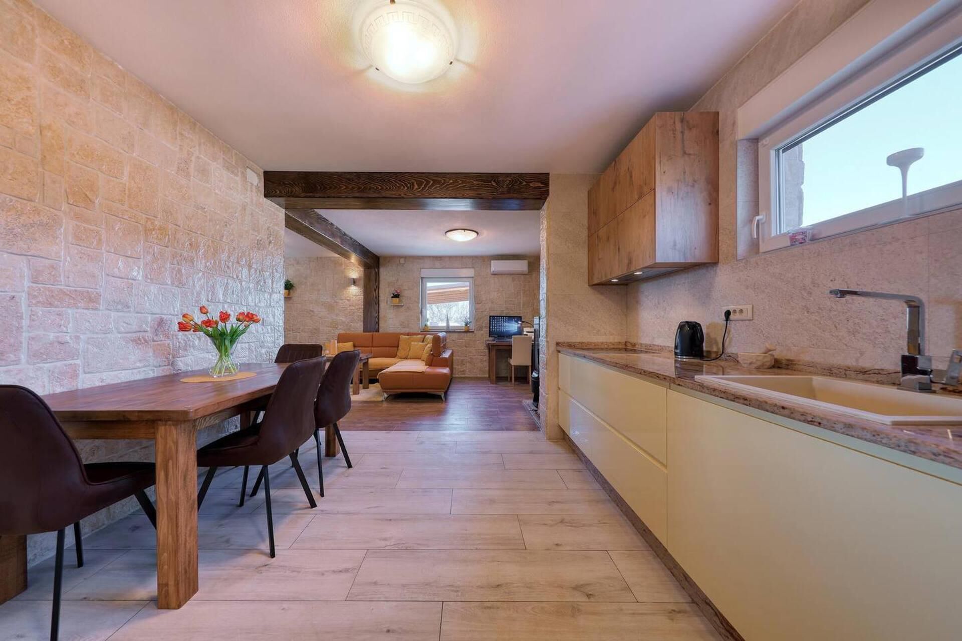Villa | Private kitchen | Fridge, microwave, oven, stovetop