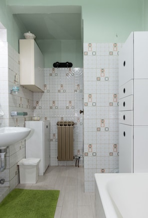 Combined shower/bathtub, hair dryer, bidet, towels