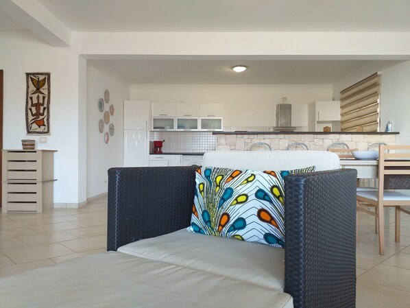 Family Apartment, 2 Bedrooms, 2 Bathrooms, Beachside | Living area | TV - Swyn - The Flat Close To The Beach (Boa Vista)