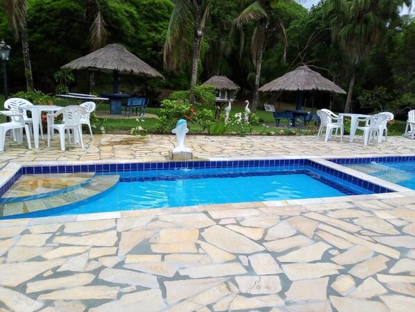 Outdoor pool, pool umbrellas