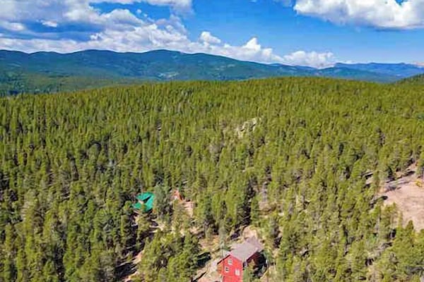 A true Rocky Mountain Colorado cabin surrounded by forest.