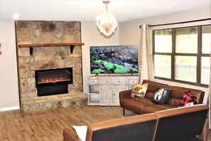 Smart TV, fireplace, table football