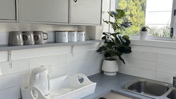 Fridge, microwave, coffee/tea maker, electric kettle
