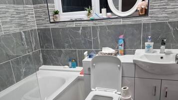 House | Bathroom | Combined shower/tub, deep soaking tub, towels
