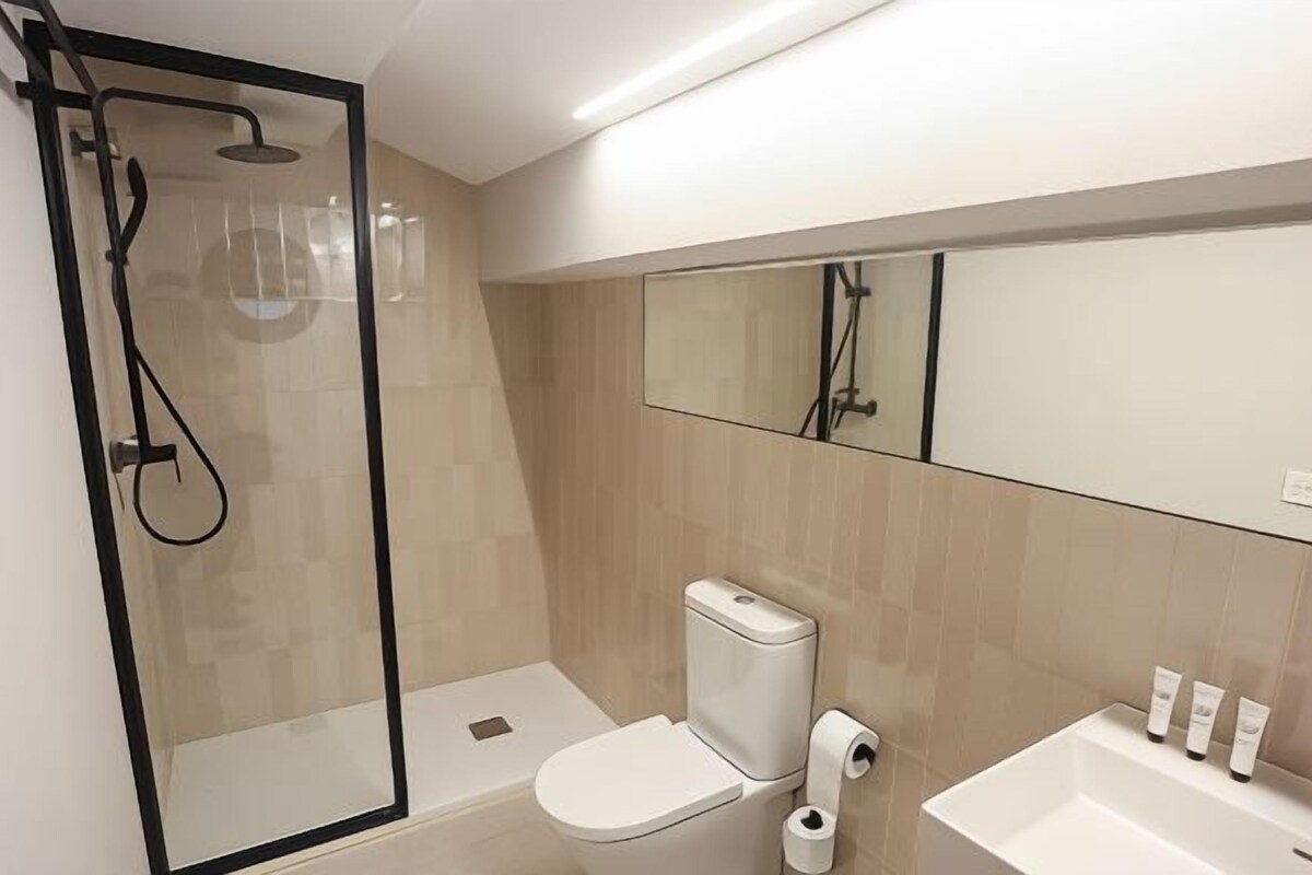 Bathroom | Shower, hair dryer, towels, soap
