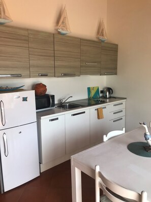 Kühlschrank, Mikrowelle, Herdplatte, Wasserkocher