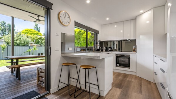 Fridge, microwave, oven, dishwasher
