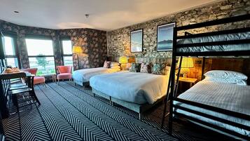 Desk, blackout drapes, soundproofing, iron/ironing board