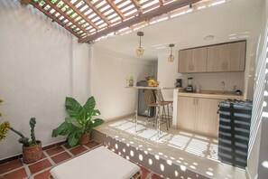 Fridge, microwave, oven, stovetop - Private 3 Bedroom Home with Patio in Walled City (Cartagena)