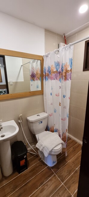 Dusche, Handtücher, Seife, Shampoo