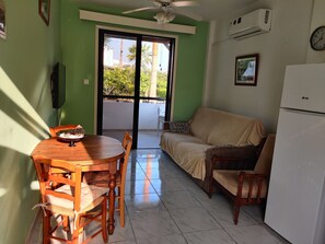 Smart-TV, Tischtennisplatte, Bücher