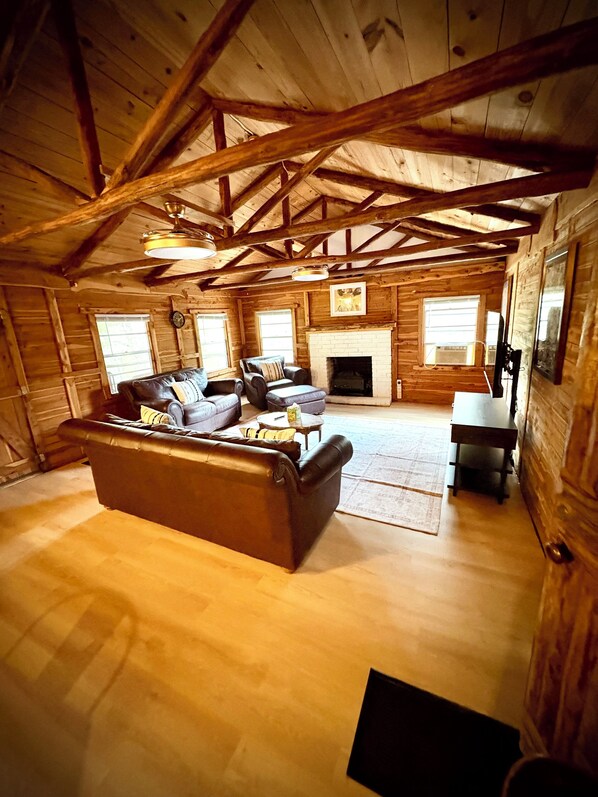 Smart TV, fireplace, DVD player, video library