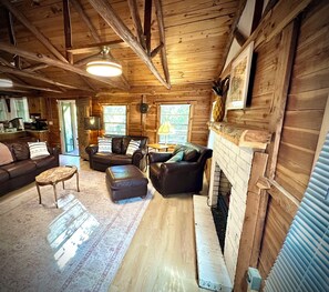 Smart TV, fireplace, DVD player, video library