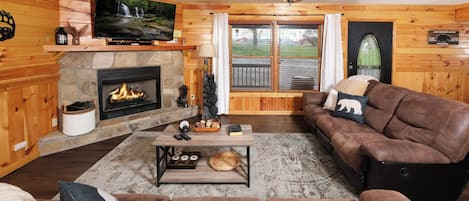 Smart TV, chimenea, consola de videojuegos