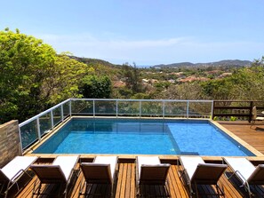 Outdoor pool, open 9:00 AM to 8:00 PM, pool umbrellas, sun loungers