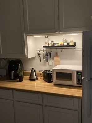 Fridge, dining tables