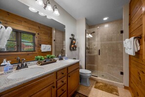 Combined shower/tub, eco-friendly toiletries, hair dryer, towels