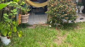 A house with a covered porch, a hammock, and various potted plants. - Pousada Pouso do Marujo (Florianópolis)
